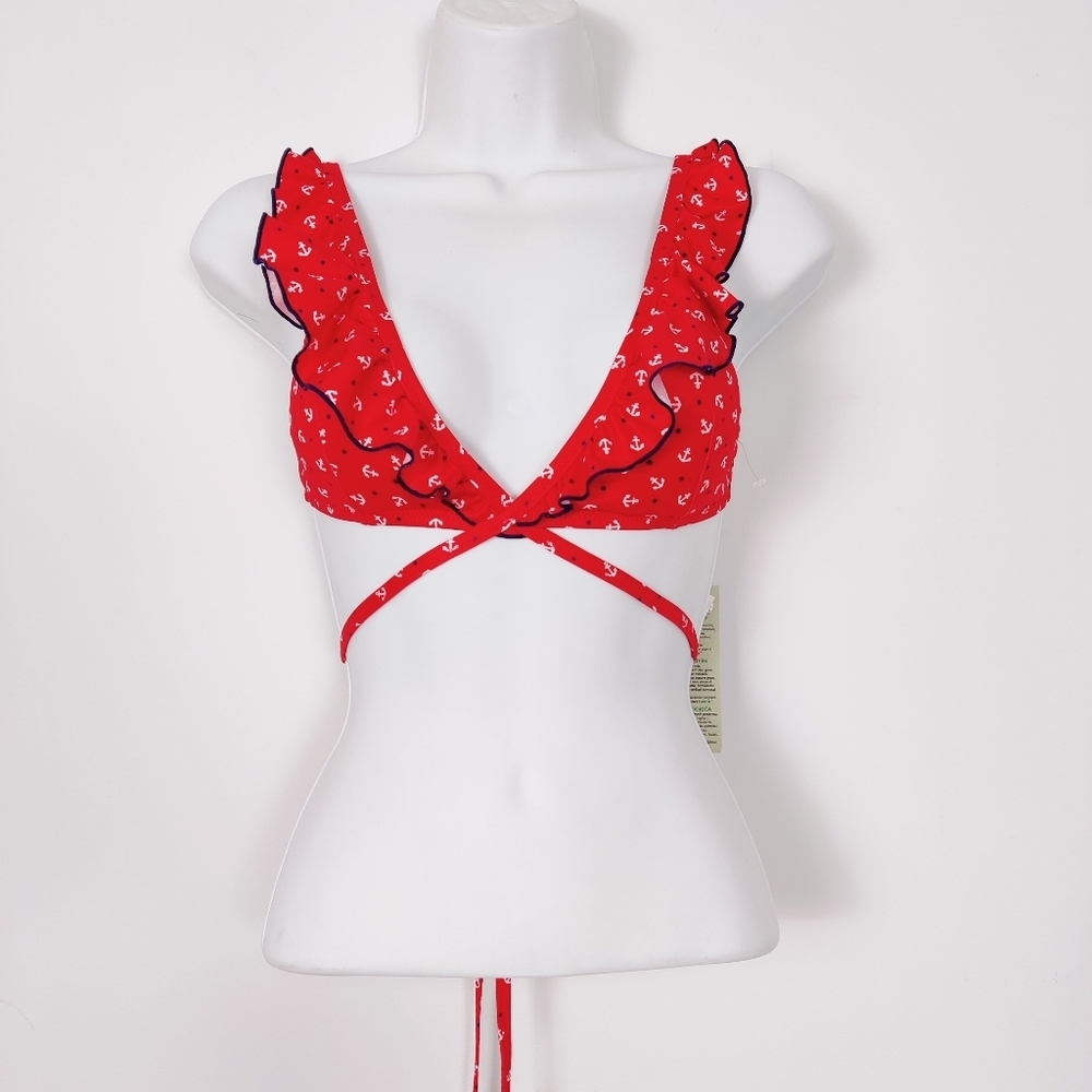 United Colors Of Benetton Women's Nautical Bikini Top Size XS B Cup Ruffle NEW